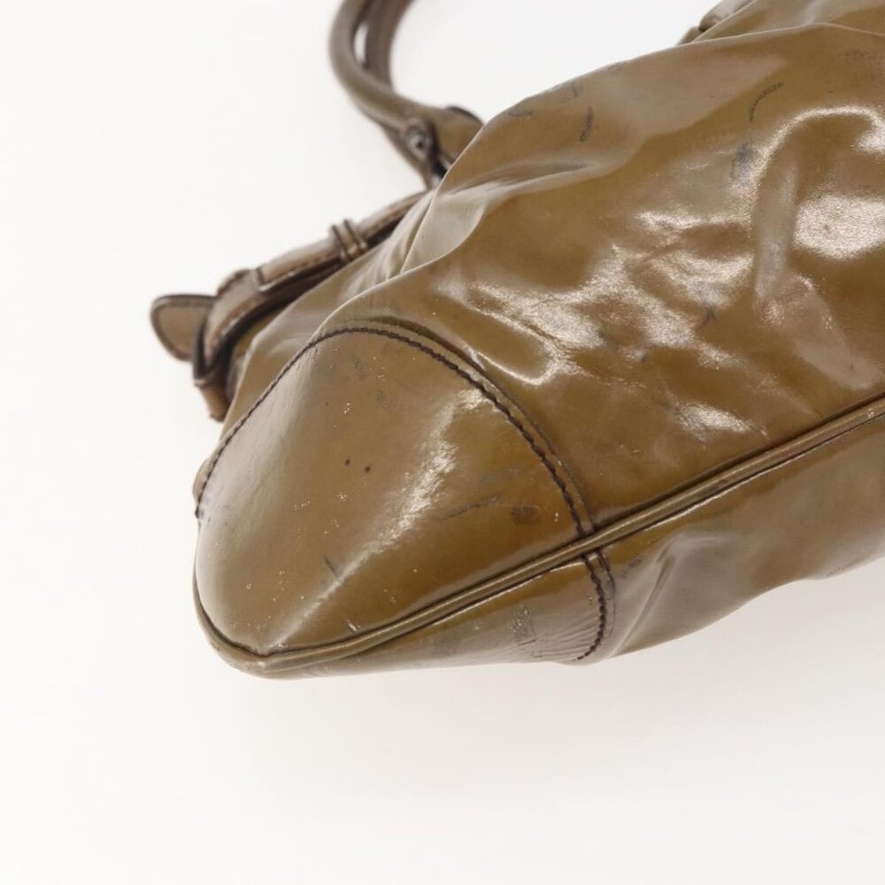 Authentic Salvatore Ferragamo Gancini Shoulder Bag Enamel Brown Silver - Picture 3 of 16